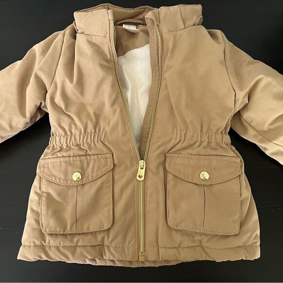 H&M Jacket Girls Puff Puffer Coat Winter Beige 12M Months Full Zip Pockets - Picture 5 of 12